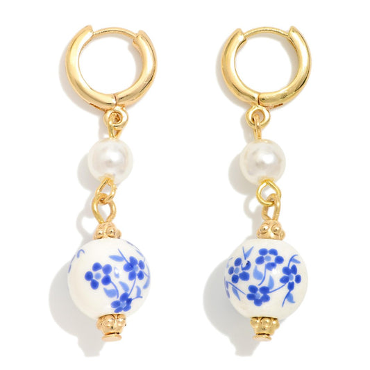 Hoop Gold Chinoiserie Bead Earrings