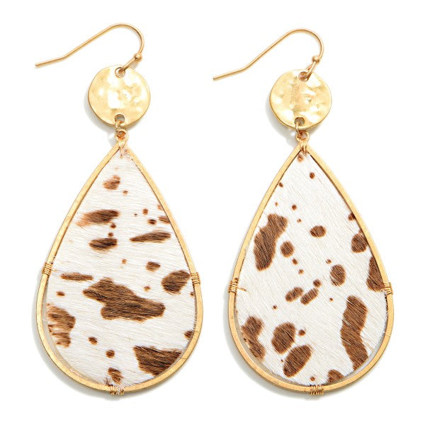 Cow Print Faux Fur Teardrop Earring