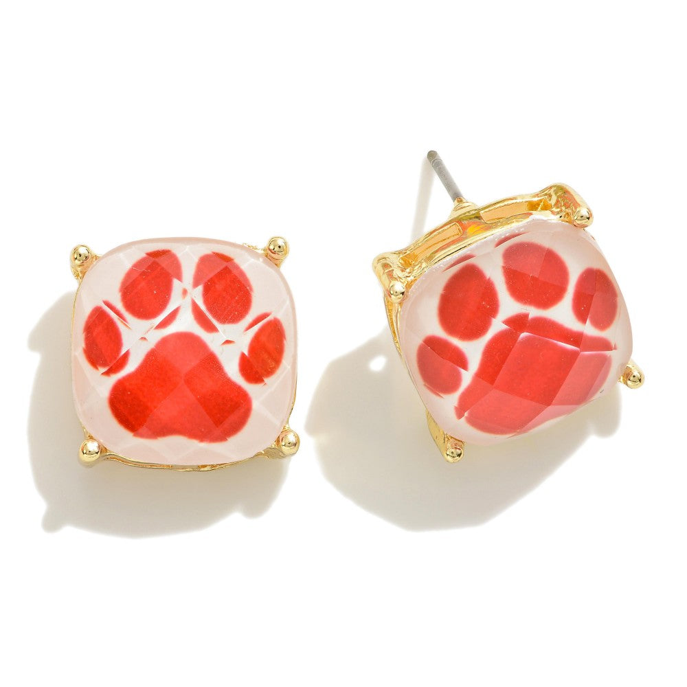 Square Paw Print Crystal Stud Earring