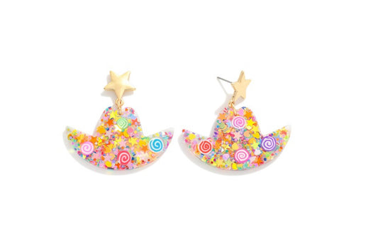 Glitter Resin Cowboy Hat Earrings