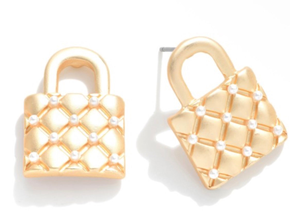 Gold Tone Quilted Stud Earrings