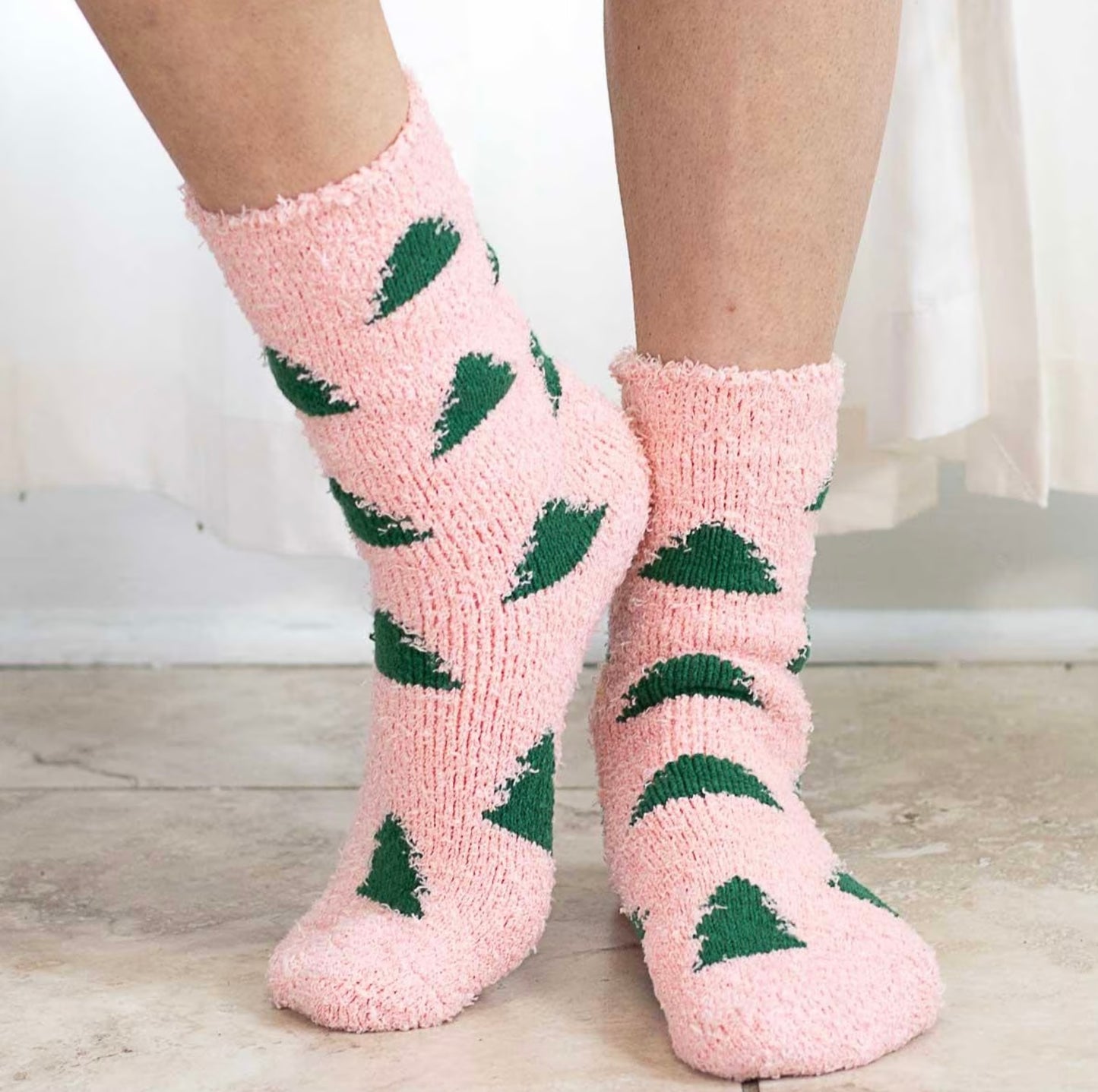 Pink Christmas Tree Snuggle Socks