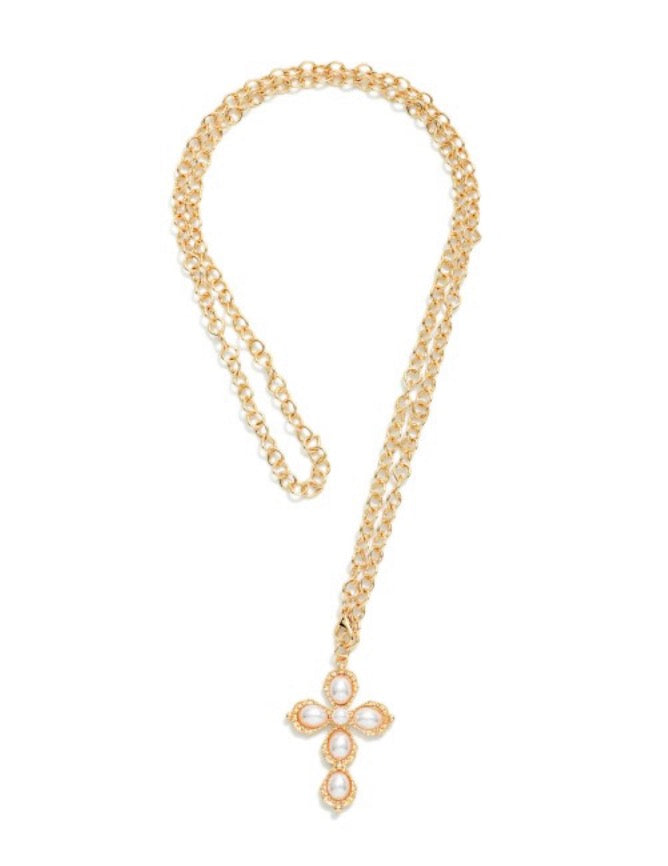 Metal Cross Pendant With Pearls