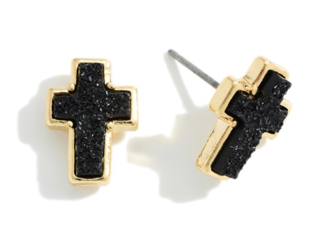 Druzy Cross Stud Earrings