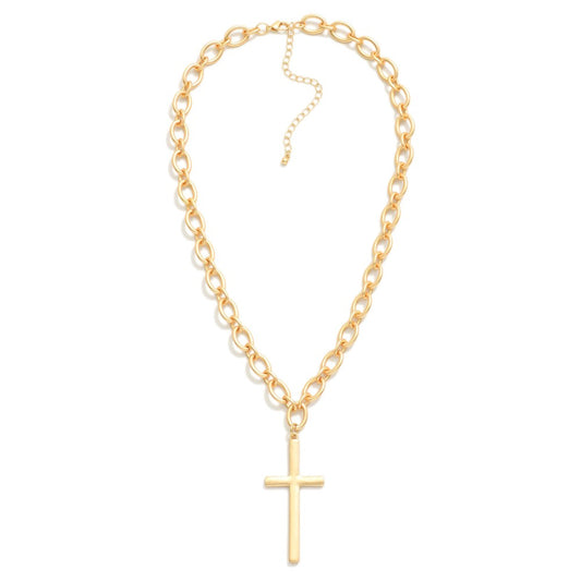 Gold Cross Chain Link Necklace