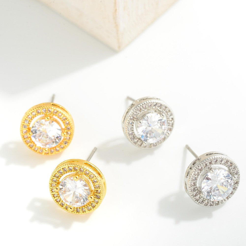 Round Rhinestone Stud Earrings