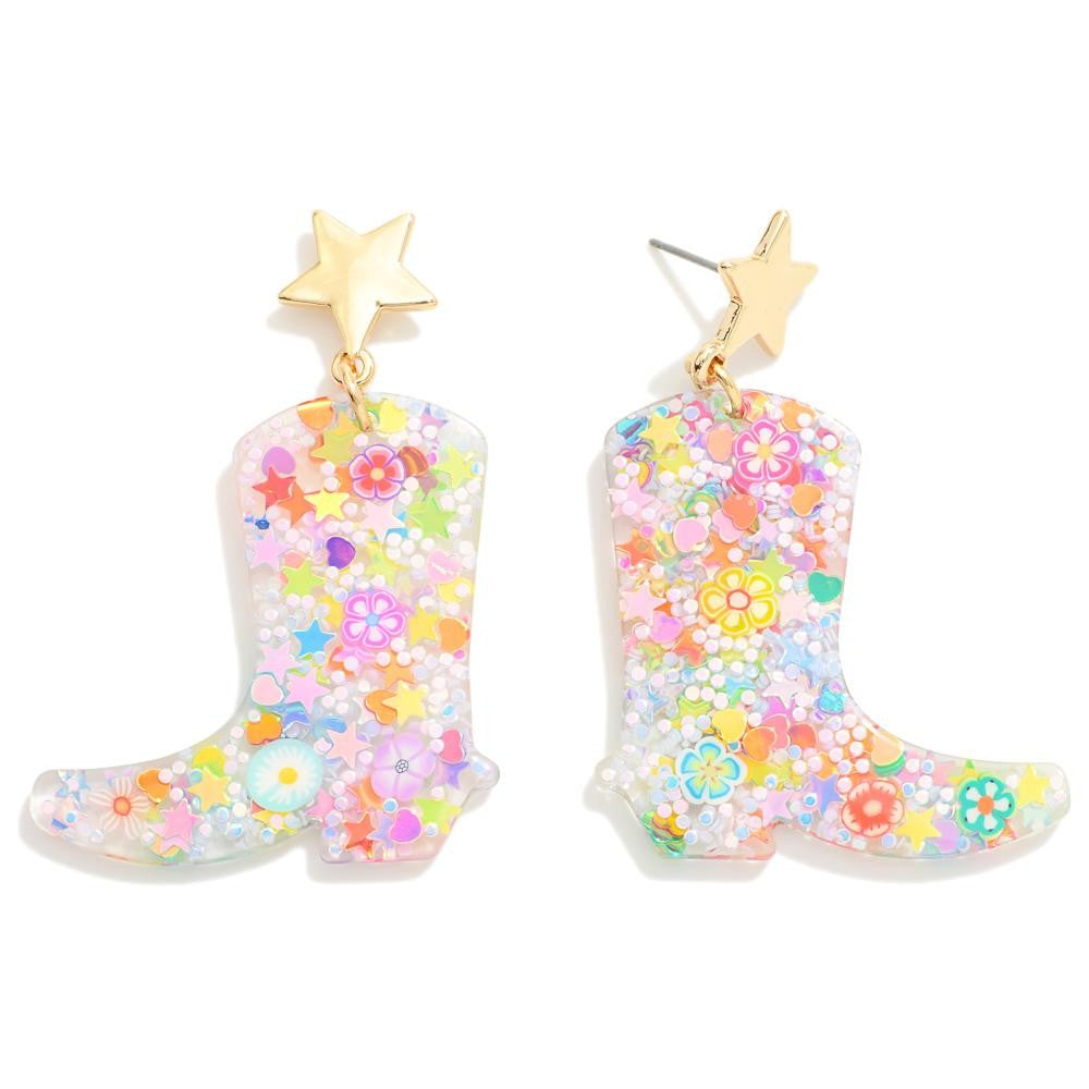 Glitter Resin Cowboy Boot Earrings