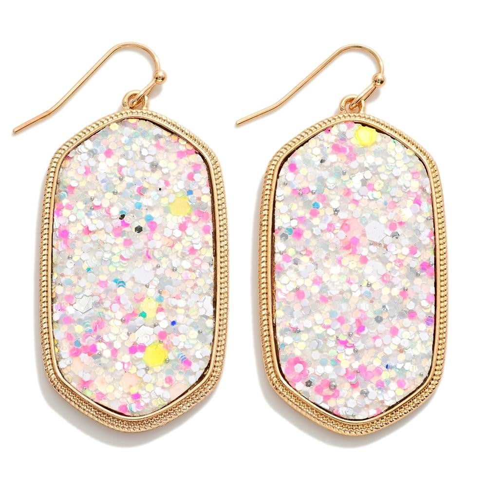 Long Glitter Hexagon Drop Earrings