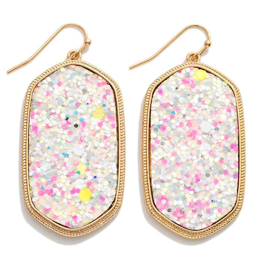 Long Glitter Hexagon Drop Earrings