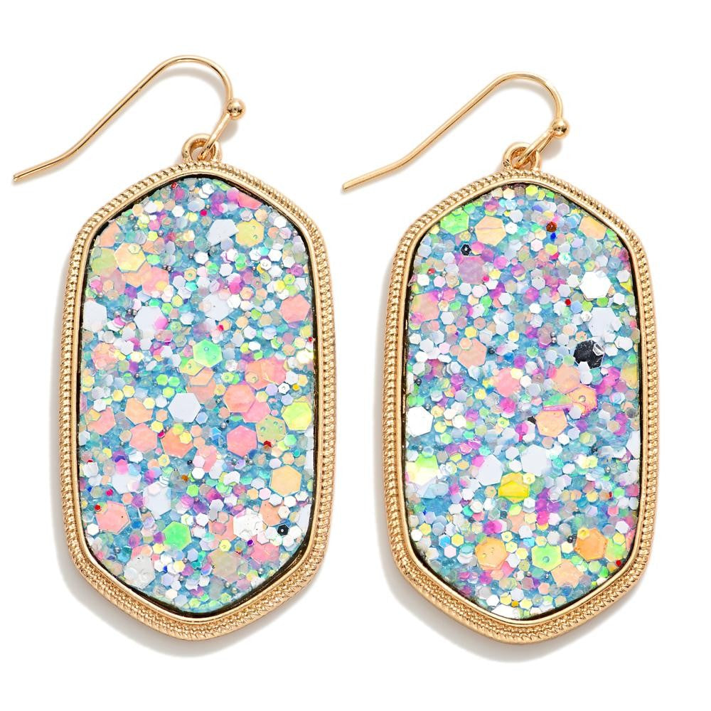 Long Glitter Hexagon Drop Earrings