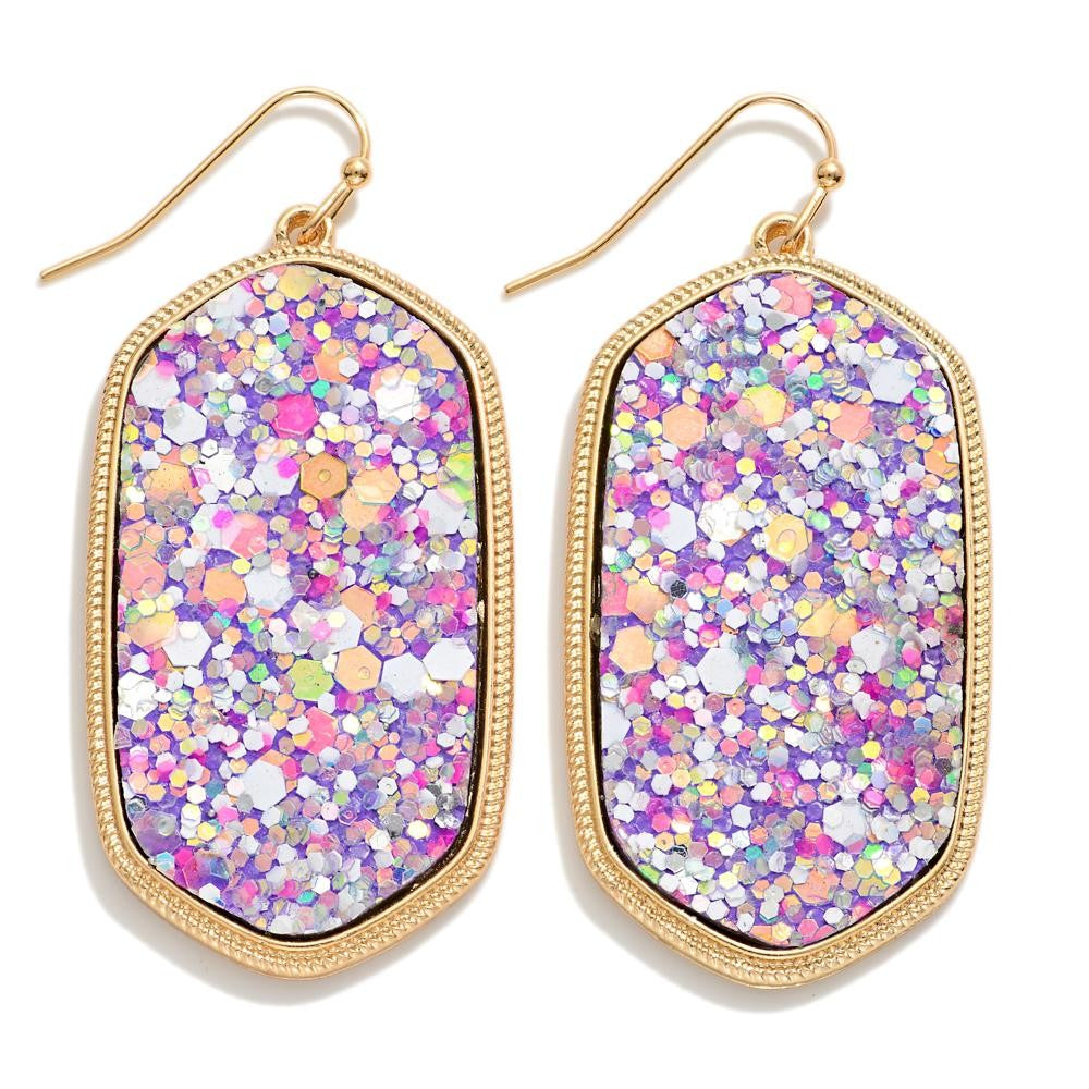 Long Glitter Hexagon Drop Earrings