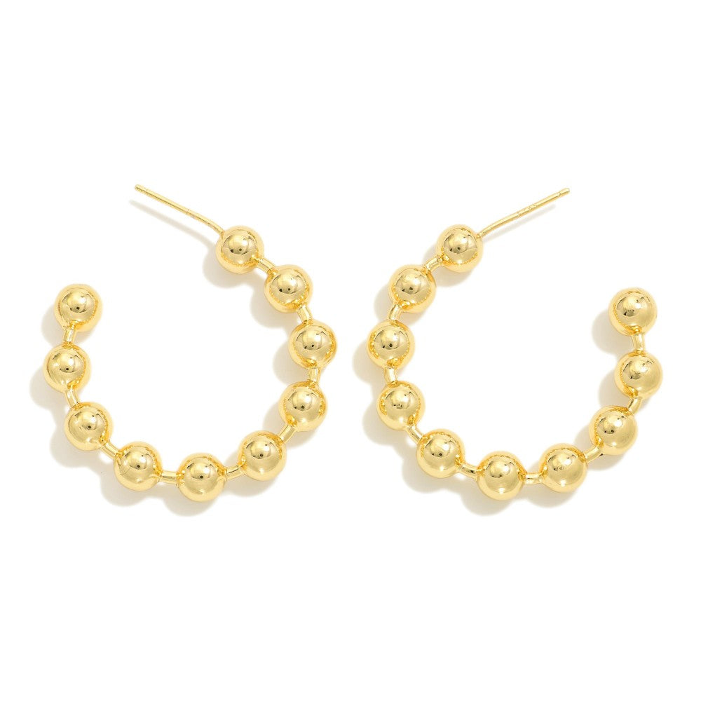 Metal Beaded Hoop Earrings