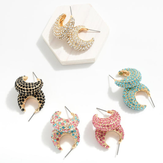 Rhinestone Tapered Hoop Earrings