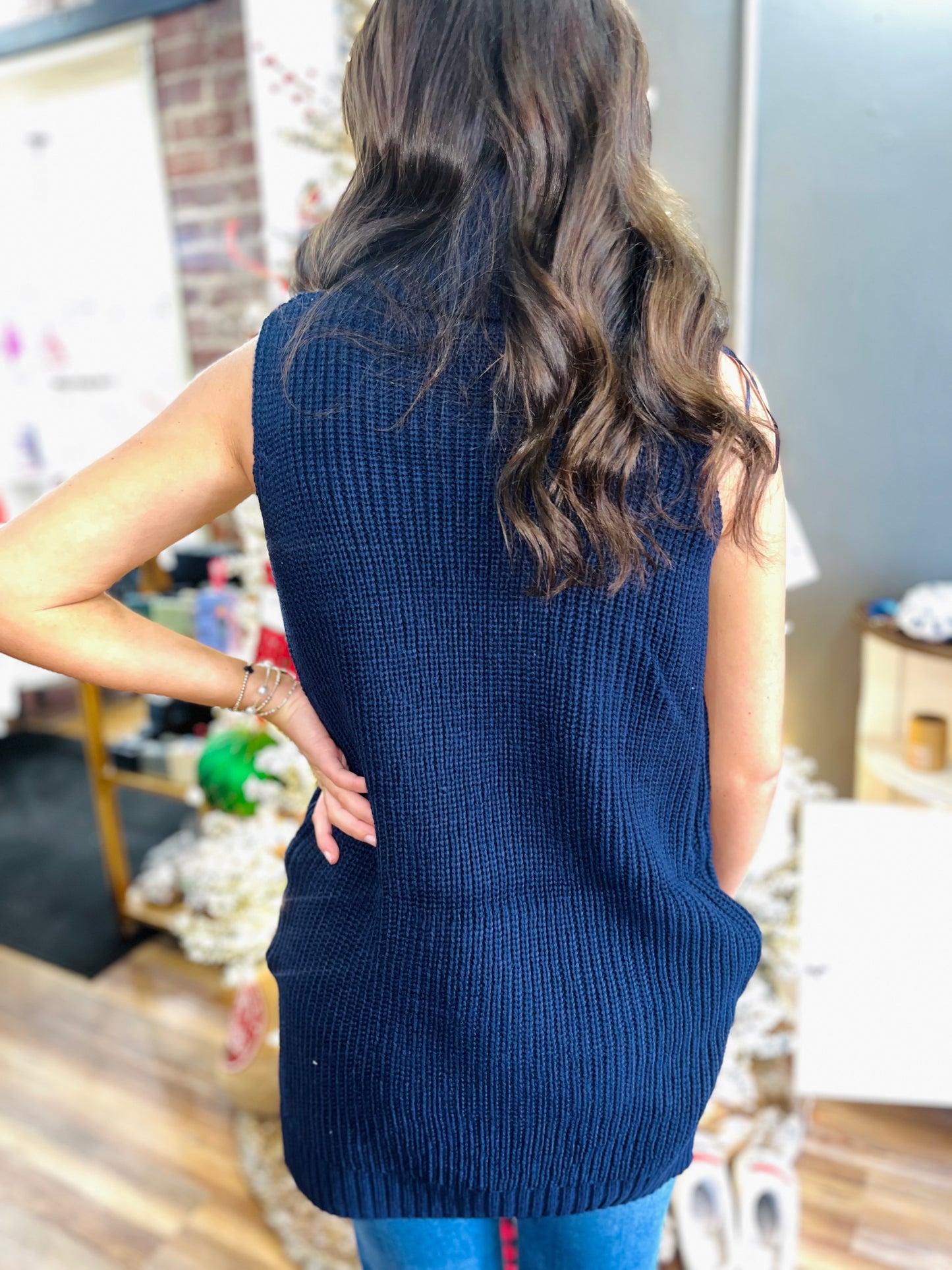 Turtle Neck Sleeveless Sweater Navy