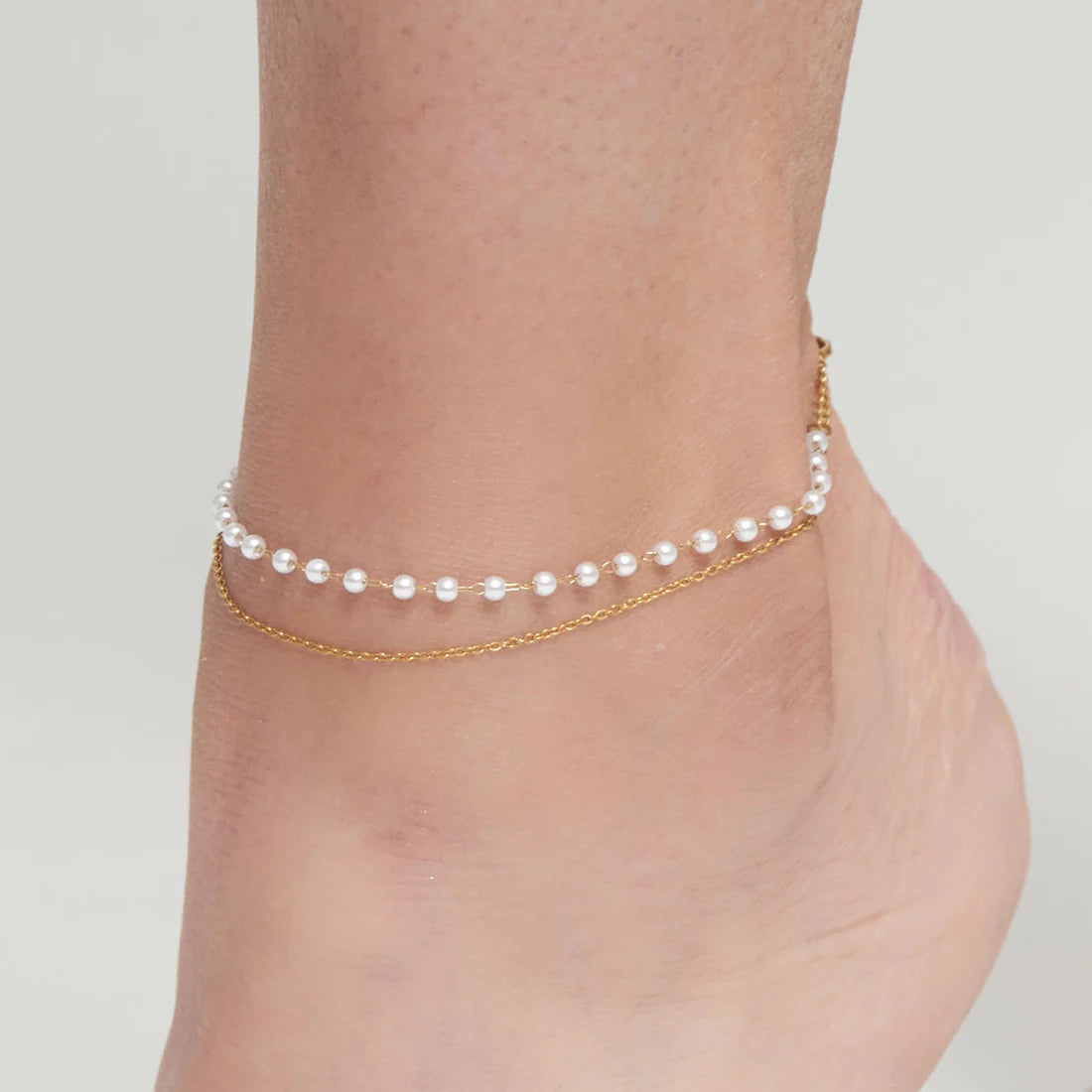 Narelle Waterproof Double Row Pearl and Chain Anklet