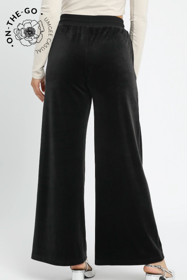 Black Ribbed Wide Leg Pants