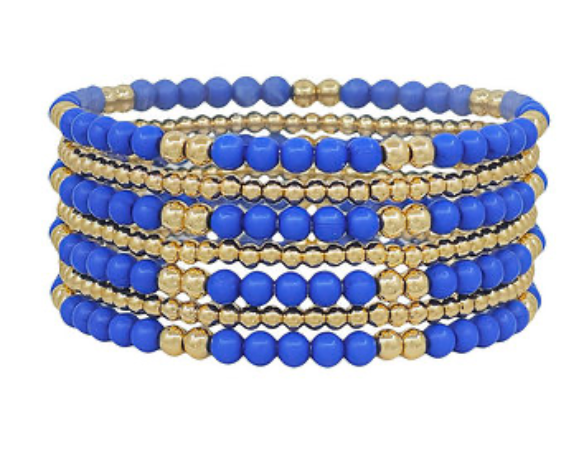 Royal Blue & Gold Beaded Bracelet Set (7)