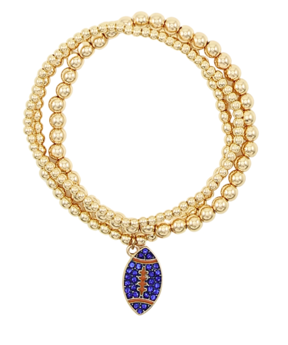 Gold Football Charm Beaded Bracelet Set (3)