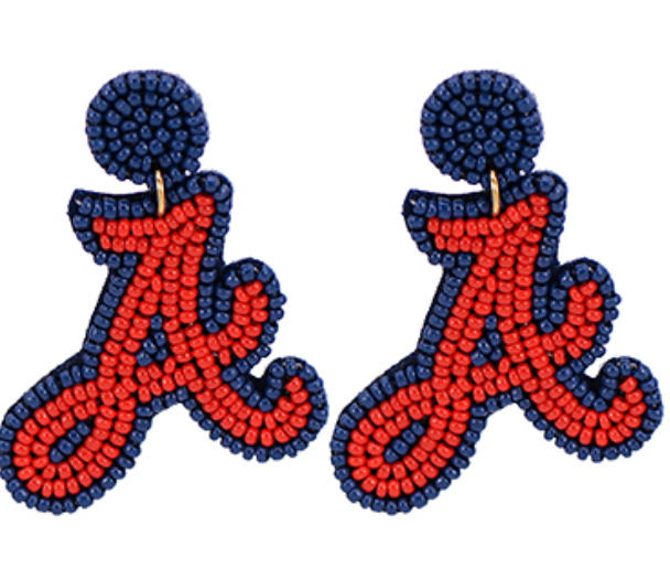 Navy & Red Beaded "A" Earrings