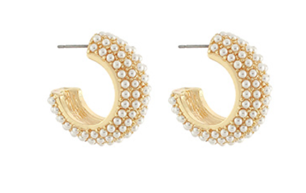 Gold Pave Pearl Hoops
