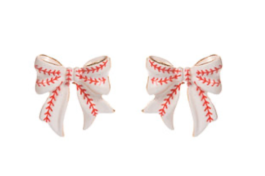 Baseball Print Bow Earrings