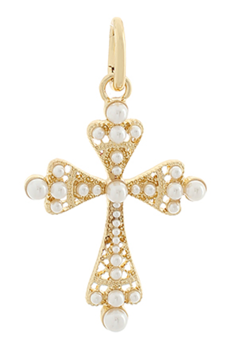 Pearl Byzantine Cross Charm