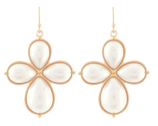Floral Pearl Cross Earrings