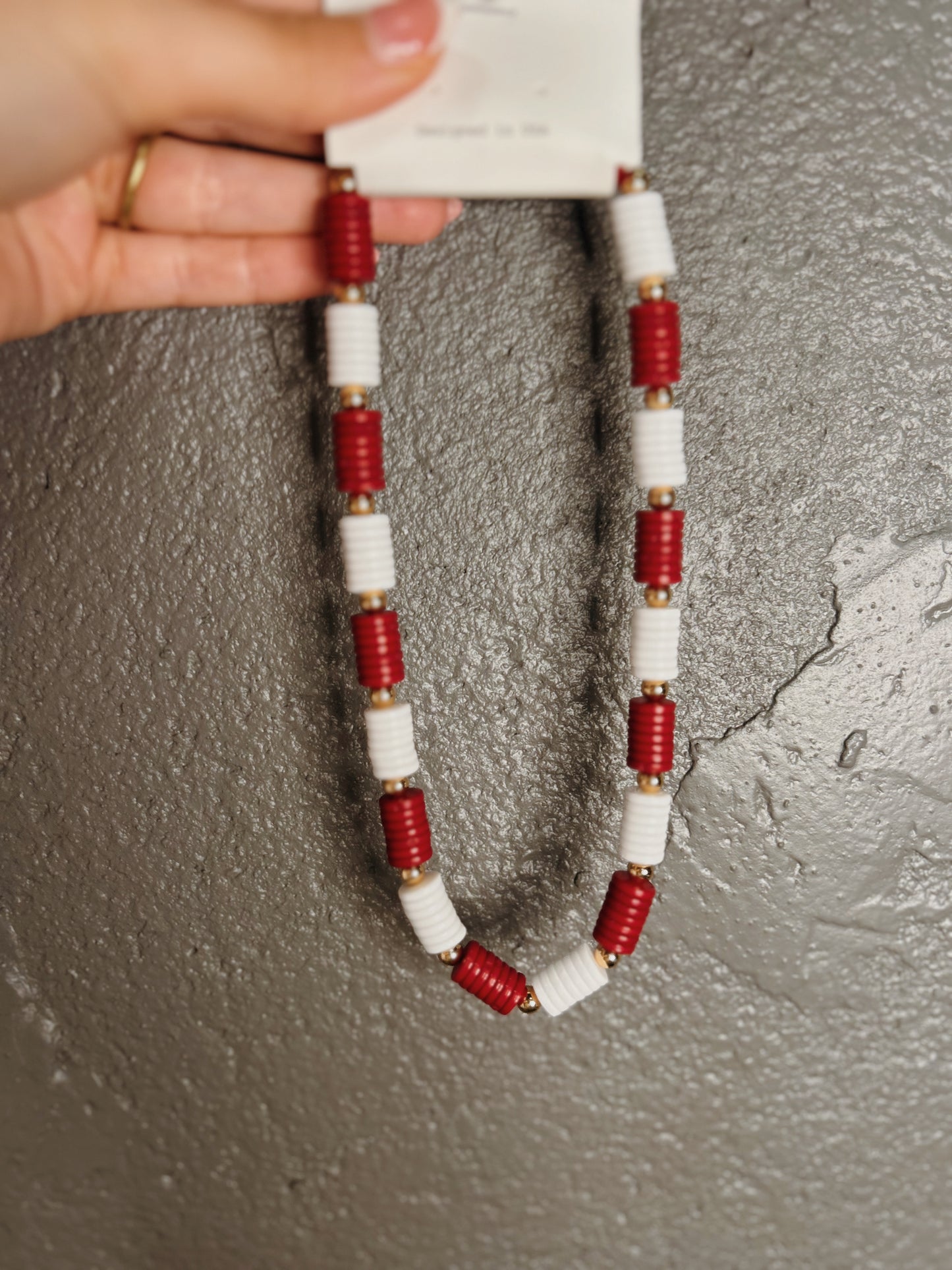 Burgundy & White Bead Necklace