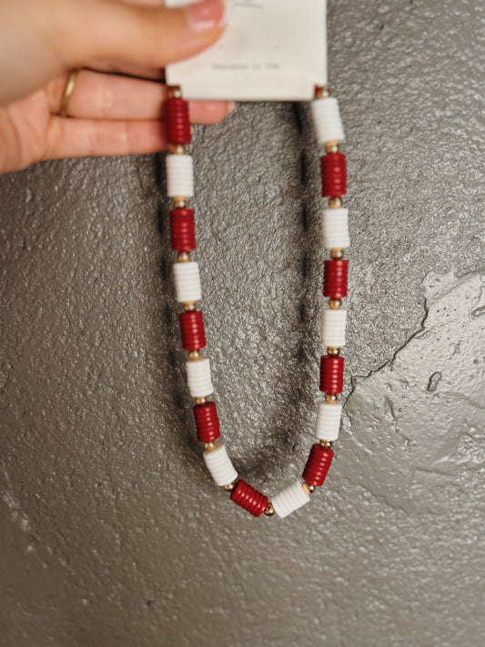 Burgundy & White Bead Necklace