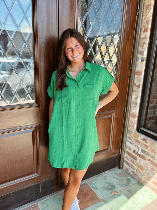 Green Button Down Mini Dress