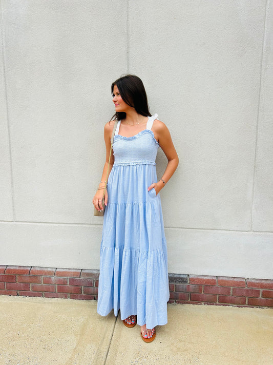 Smocking Tiered Woven Maxi Dress