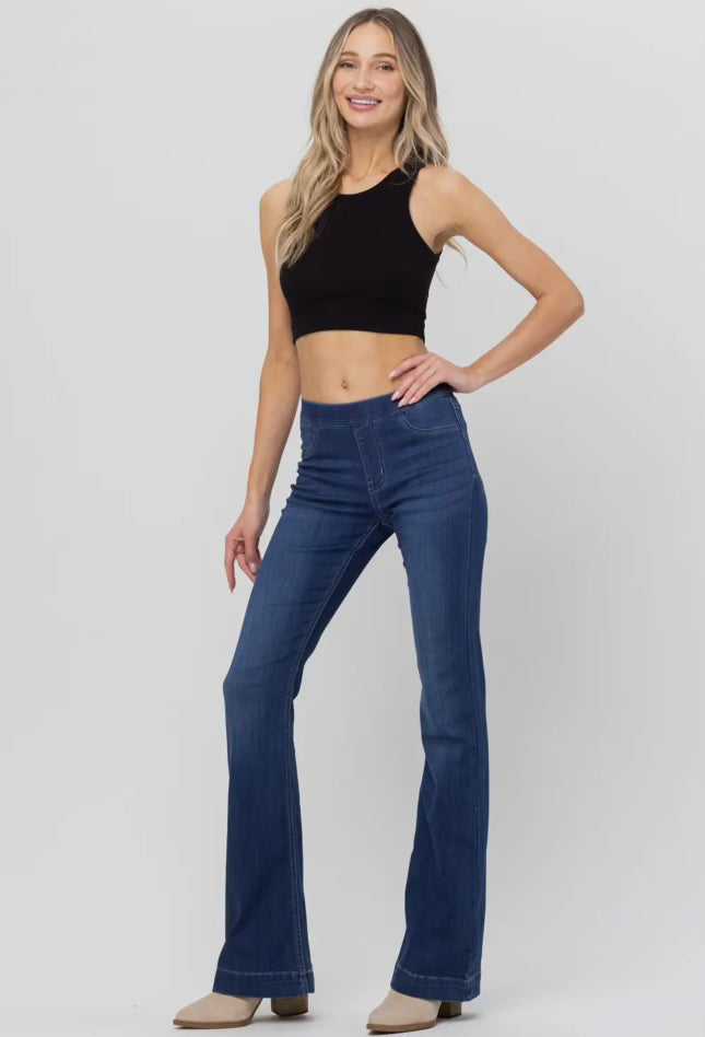 Jelly Dark Denim Pull On Flare Jeans