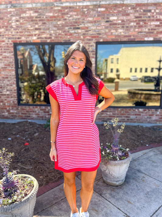 Pink & Red Striped Dress
