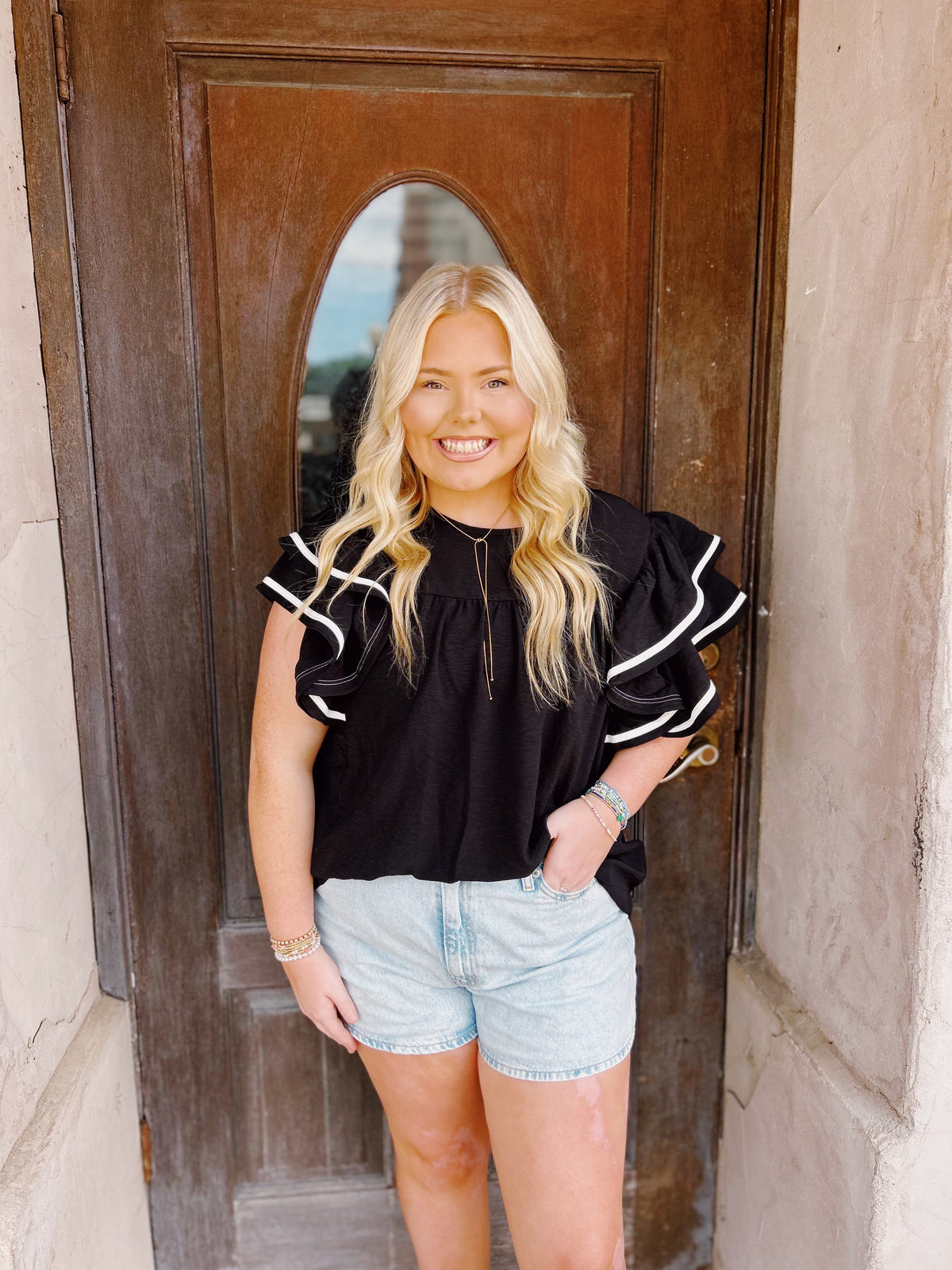 White Trim Sleeve Blouse