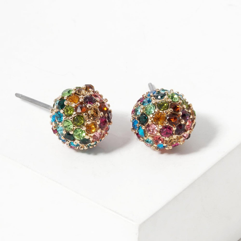 Pave Rhinestone Ball Stud Earrings