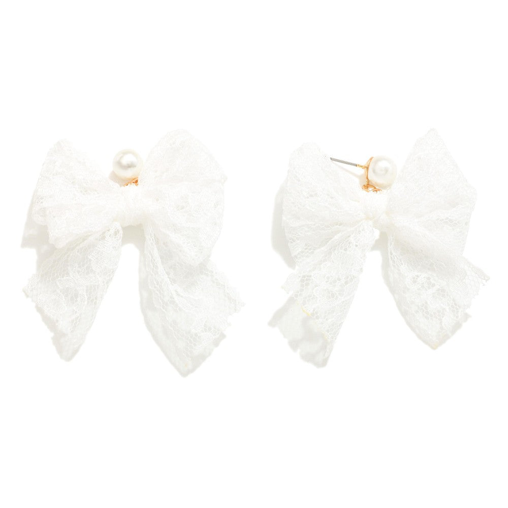 Lace Bow Drop Earrings