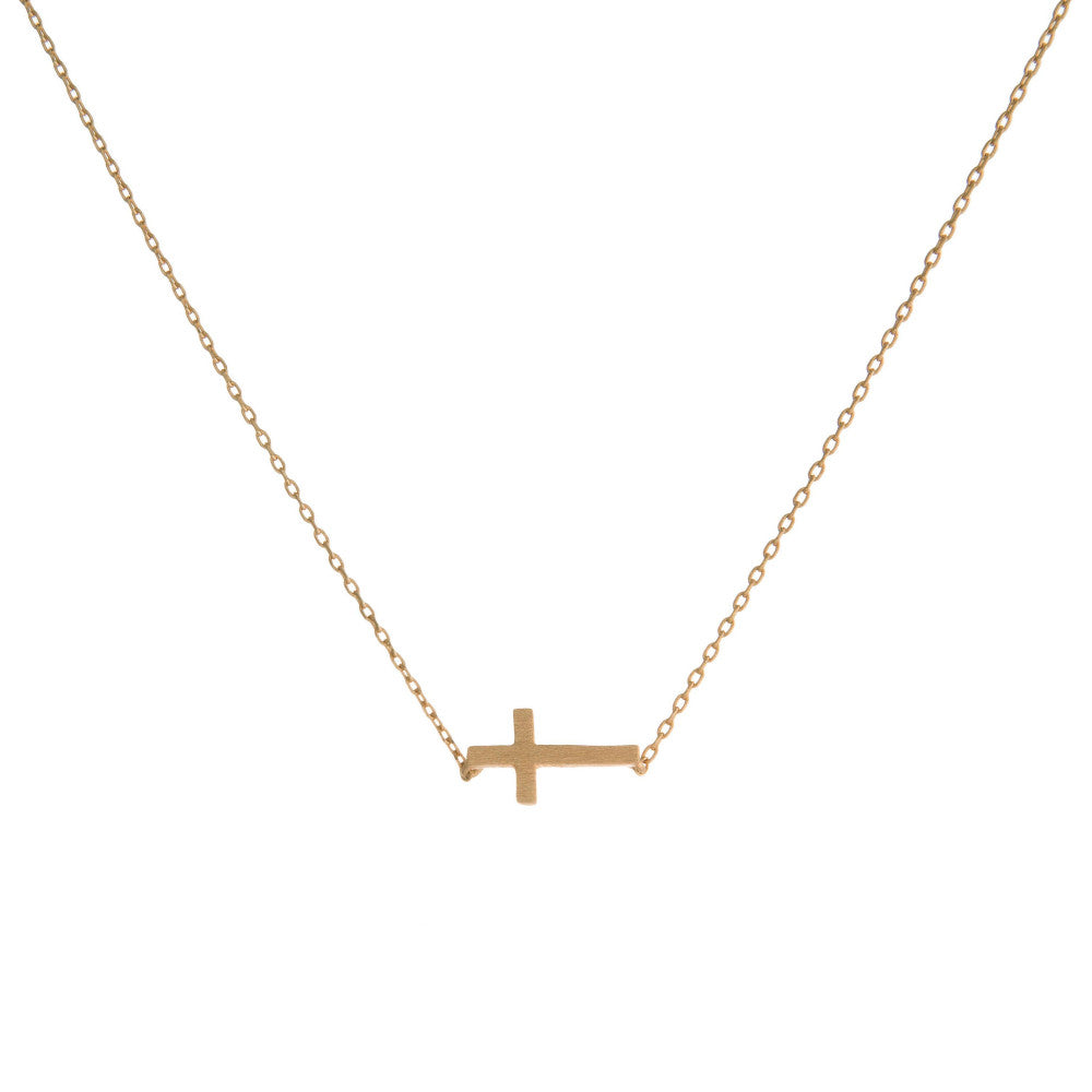 Gold Horizontal Cross Necklace