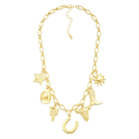 Gold Chain Link Western Charm Necklace
