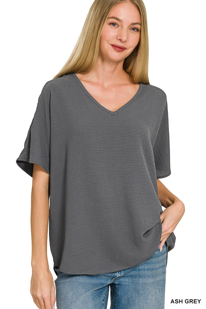 Woven V-Neck Top