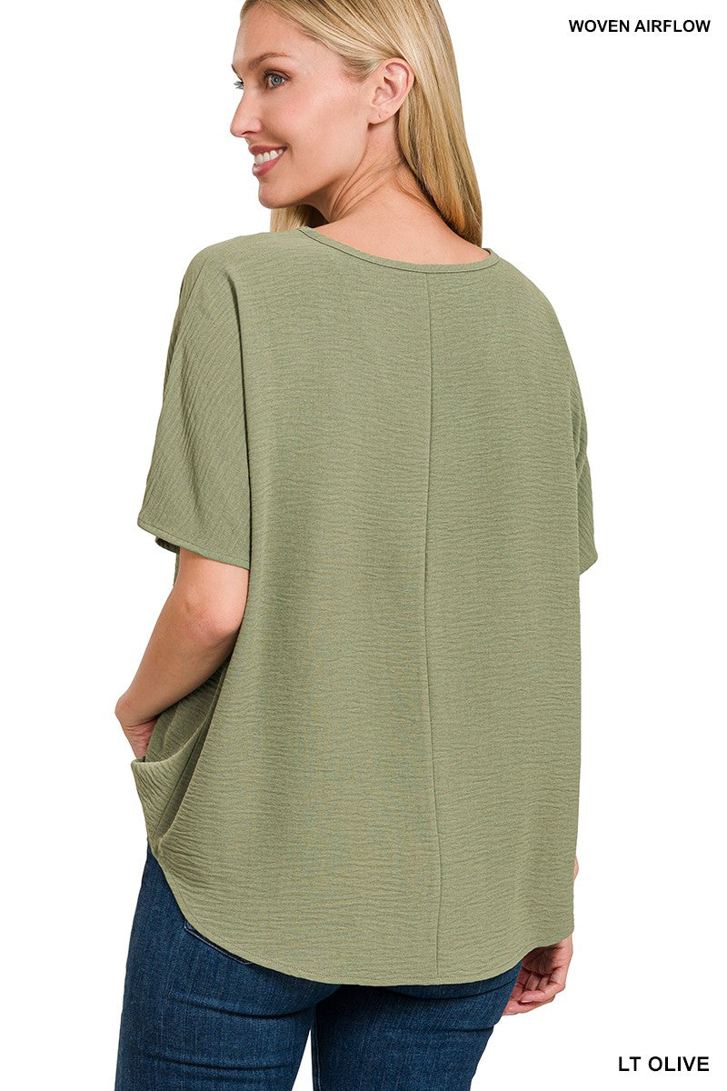 Woven V-Neck Top