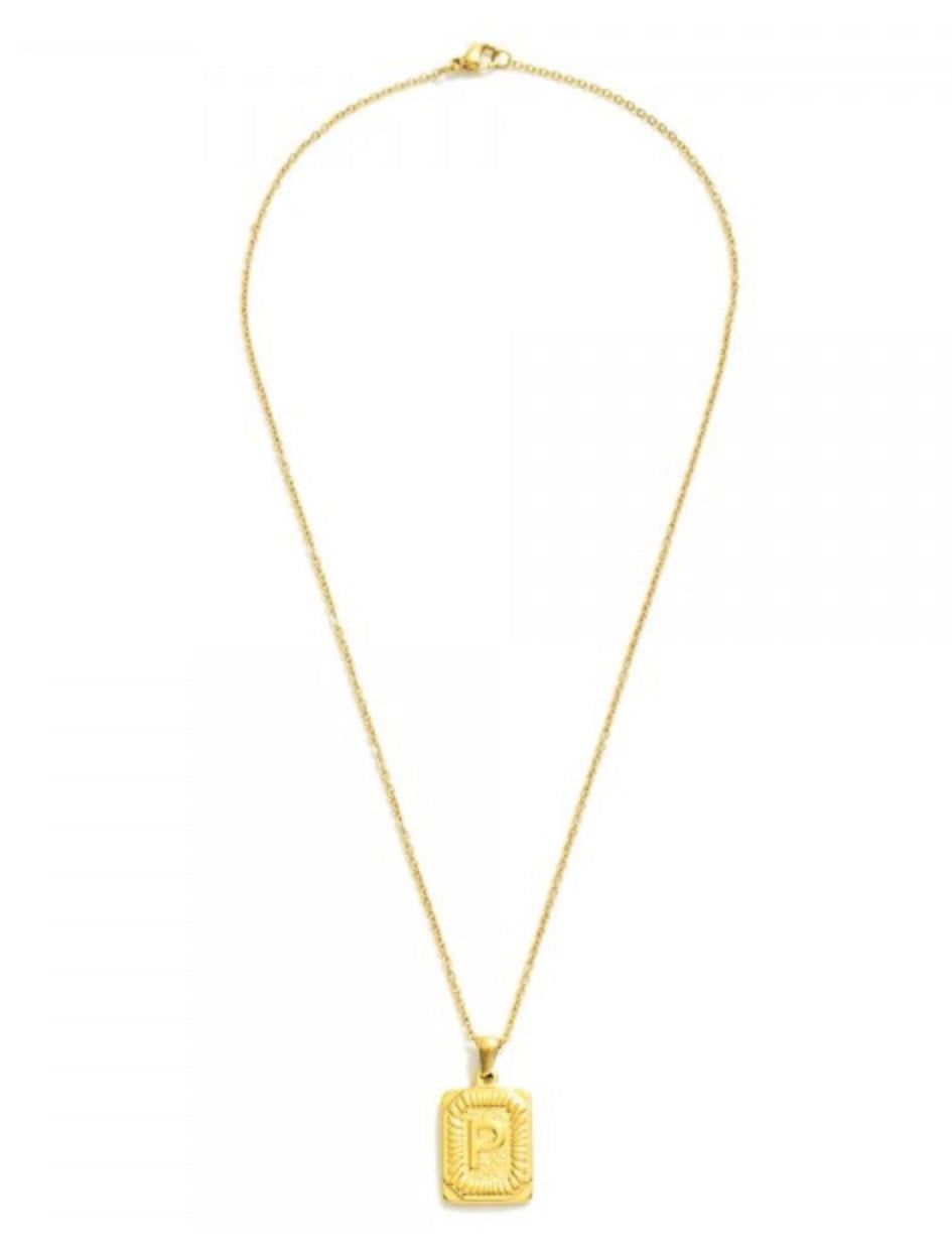 Gold Square Initial Necklace