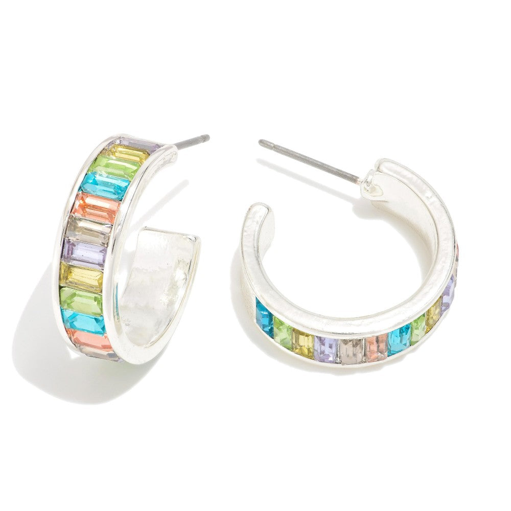 Multi-Colored Studded Hoop Earrings