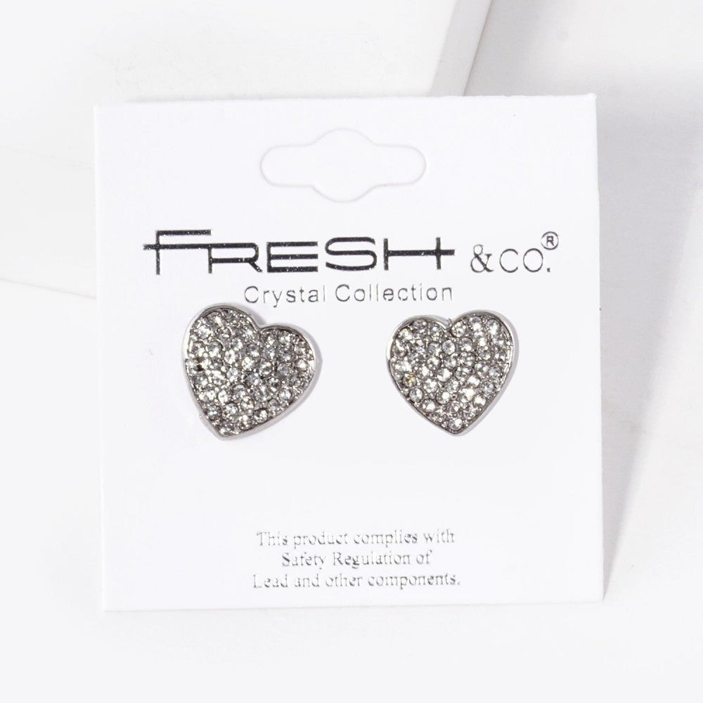 Pave Rhinestone Heart Stud Earrings