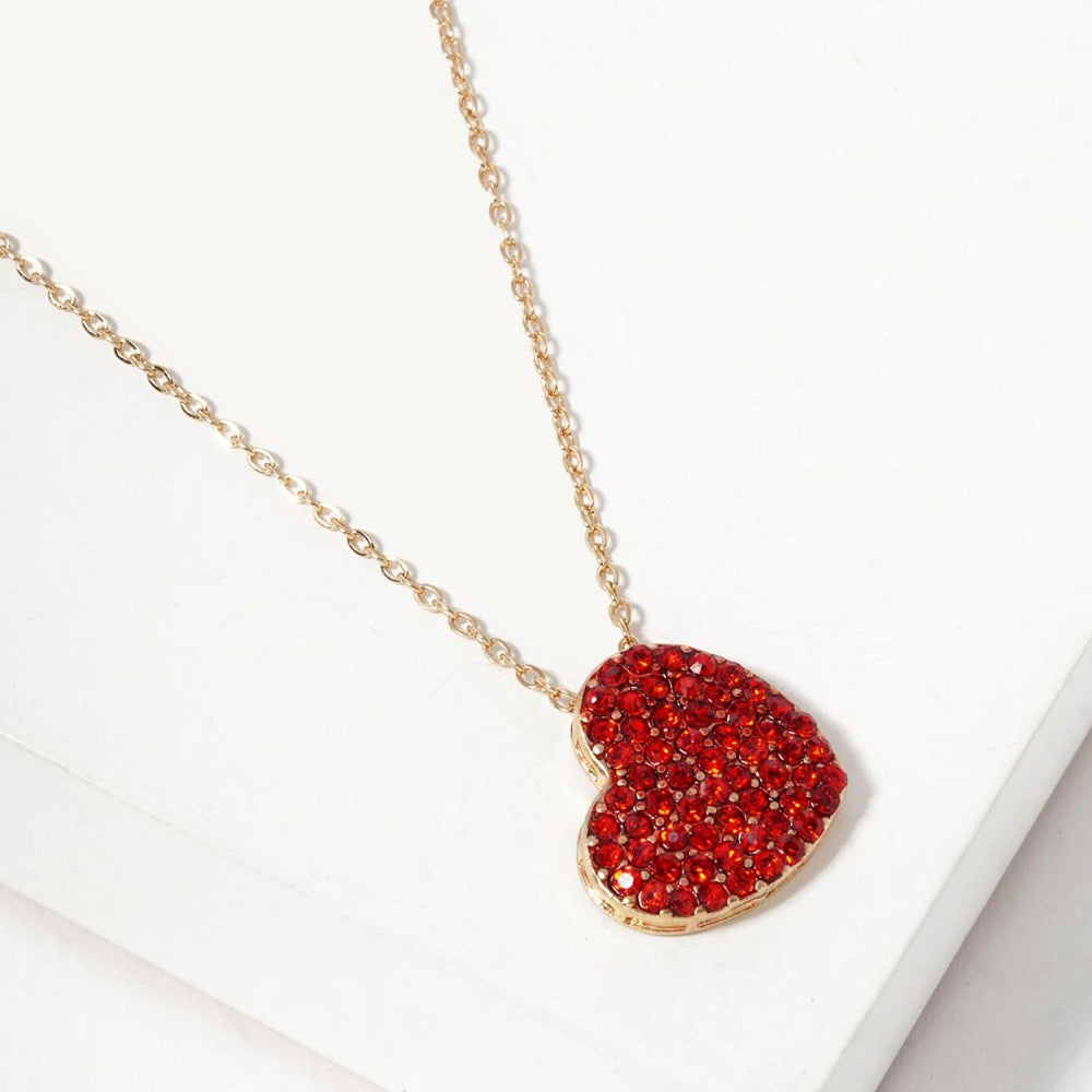 Chain Link Rhinestone Heart Necklace