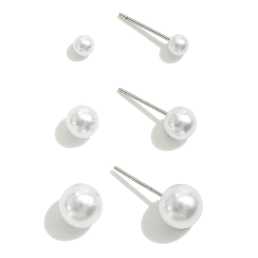 Silver Pearl Earrings Set