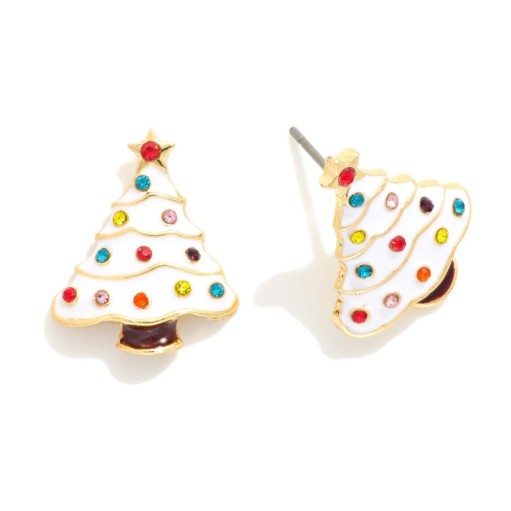 Rhinestone Christmas Tree Earrings