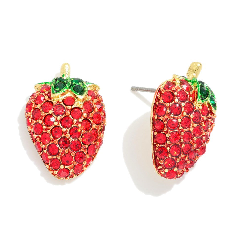 Pave Rhinestone Strawberry Earrings