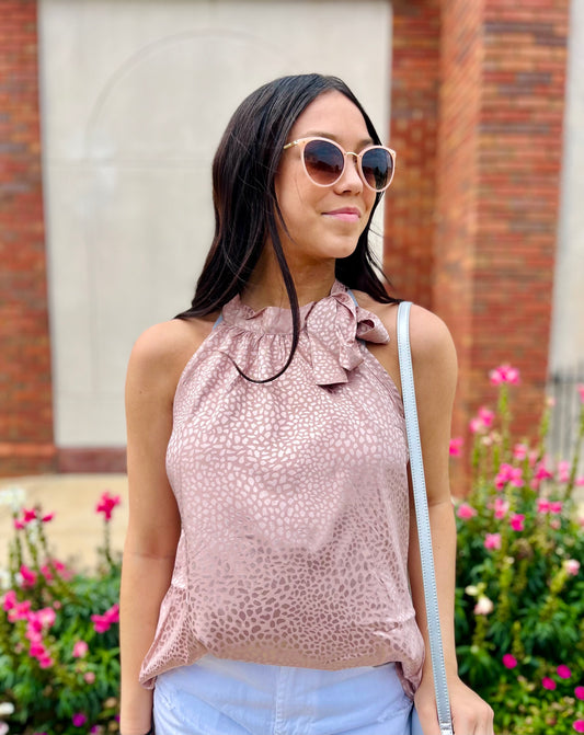 Leopard Tie Neck Top