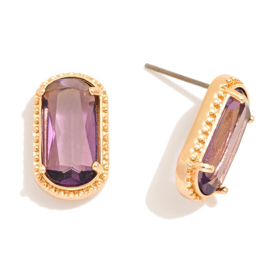 Gold Crystal Rectangle Earrings