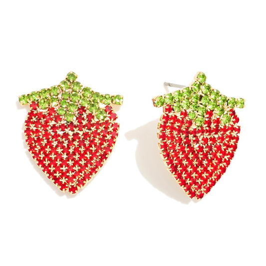 Flat Rhinestone Strawberry Earrings